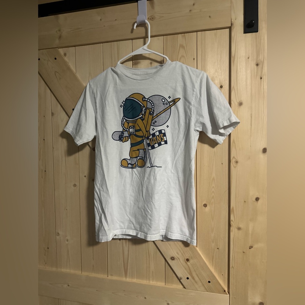 Vans Off The Wall Astronaut‎ With Skateboard T Shirt White Boys Size Large